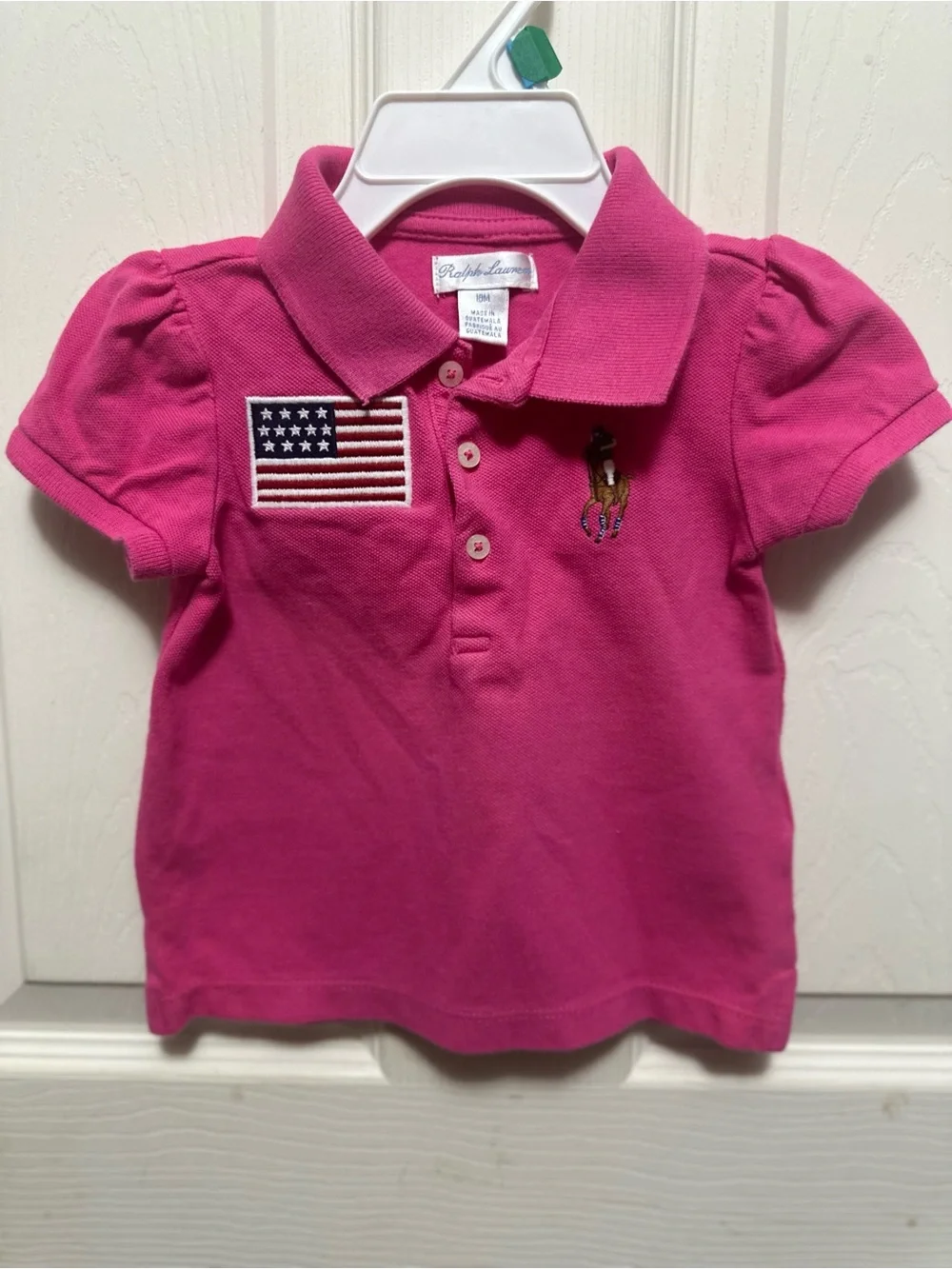 Polo Ralph Lauren Toddler Girl Big Pony American Flag Polo Shirt size 18 mo #577